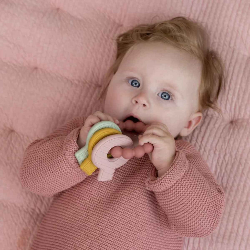 Little Dutch | Pink Teething Keychain Toy | Baby using Toy | ChocoLoons