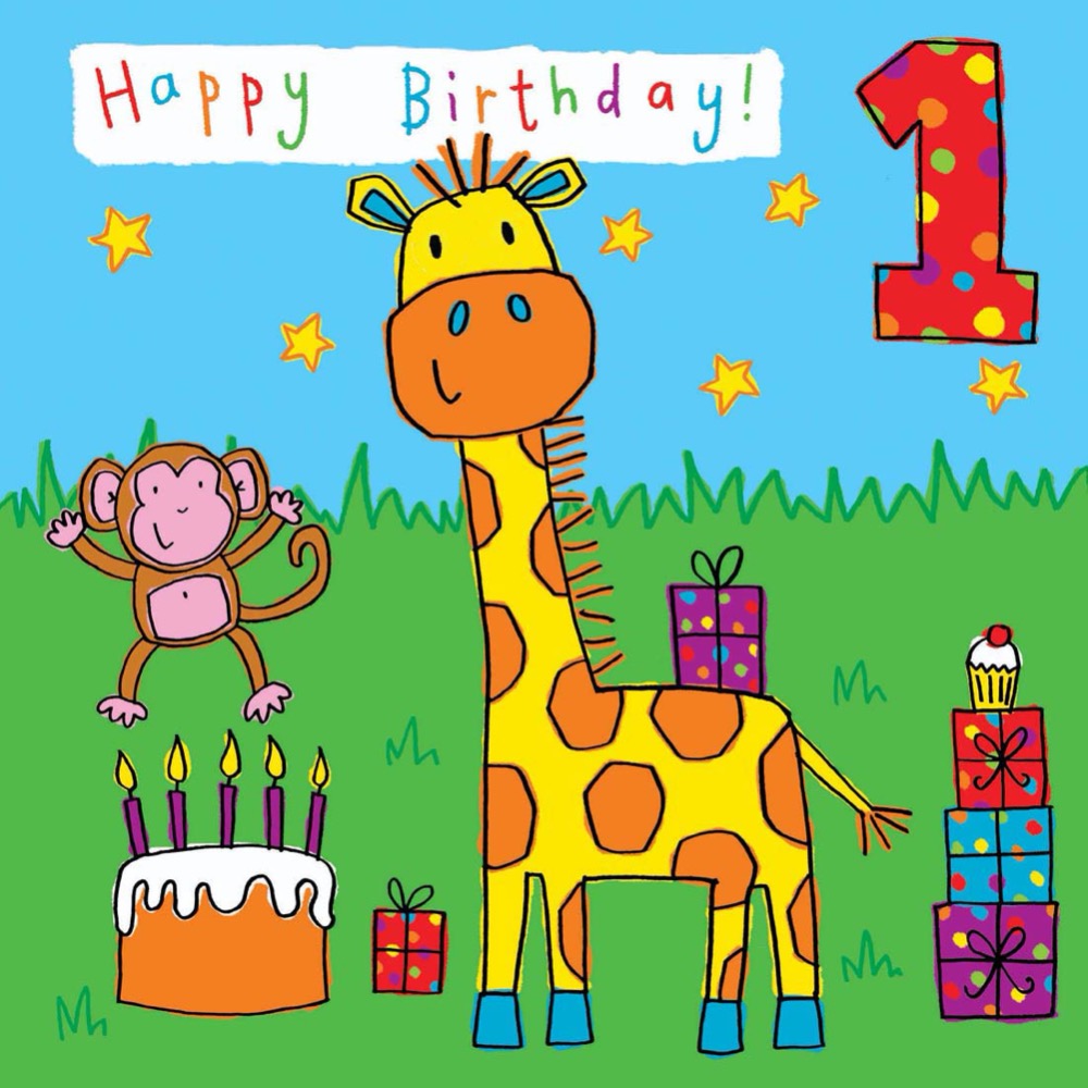 Twizler | Happy Birthday Giraffe Card | Age 1 | Chocoloons