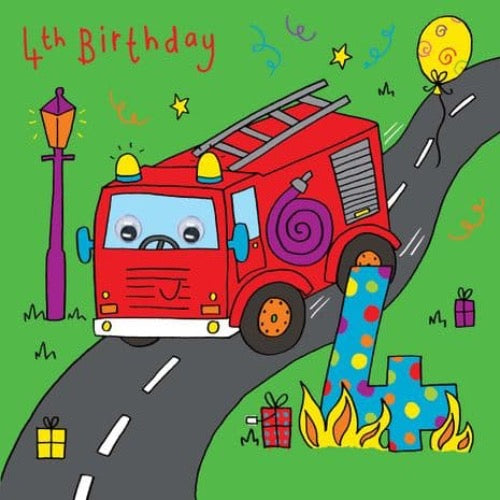 Twizler | Happy Birthday Fire Engine Card | Age 4 | Chocoloons