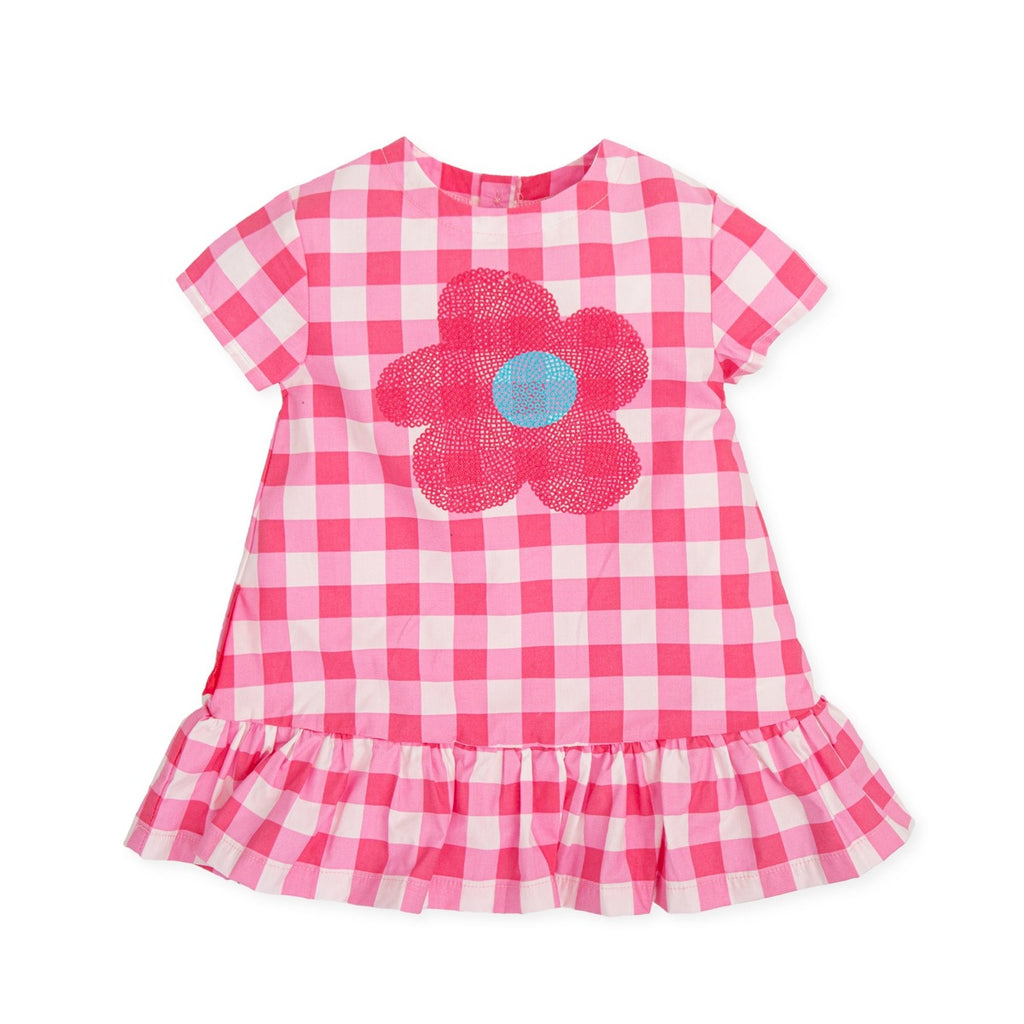 Agatha Ruiz De La Prada Baby | Pink Gingham Dress With Flower Detail | Front View | ChocoLoons
