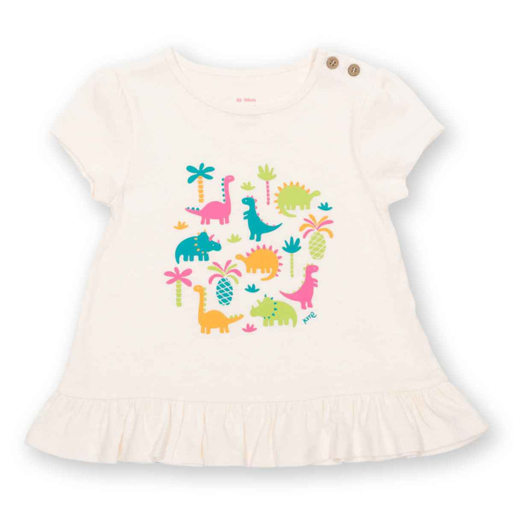 Kite Clothing | Cream Top With Colourful Dinosaurs | Front View | ChocoLoons