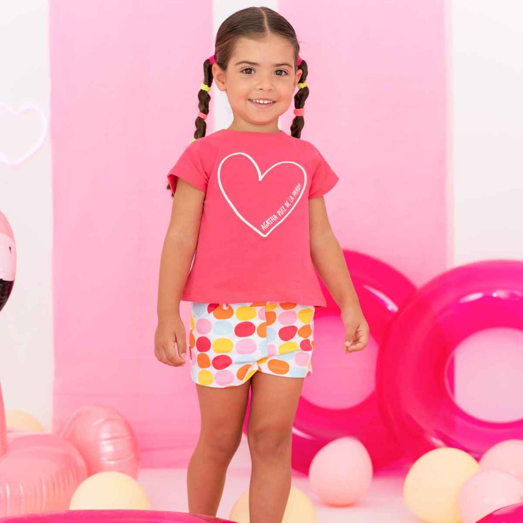 Agatha Ruiz De La Prada Baby | Pink Heart Short Sleeved Top With Spotted Design Shorts | ChocoLoons
