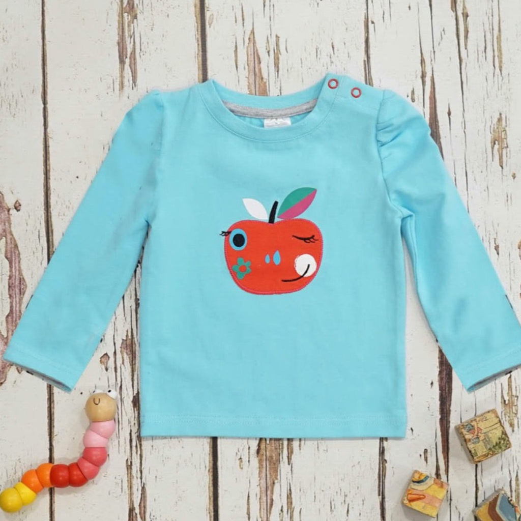 Blade & Rose | Blue long sleeved top with a smiling apple printed on the front | Chocoloons