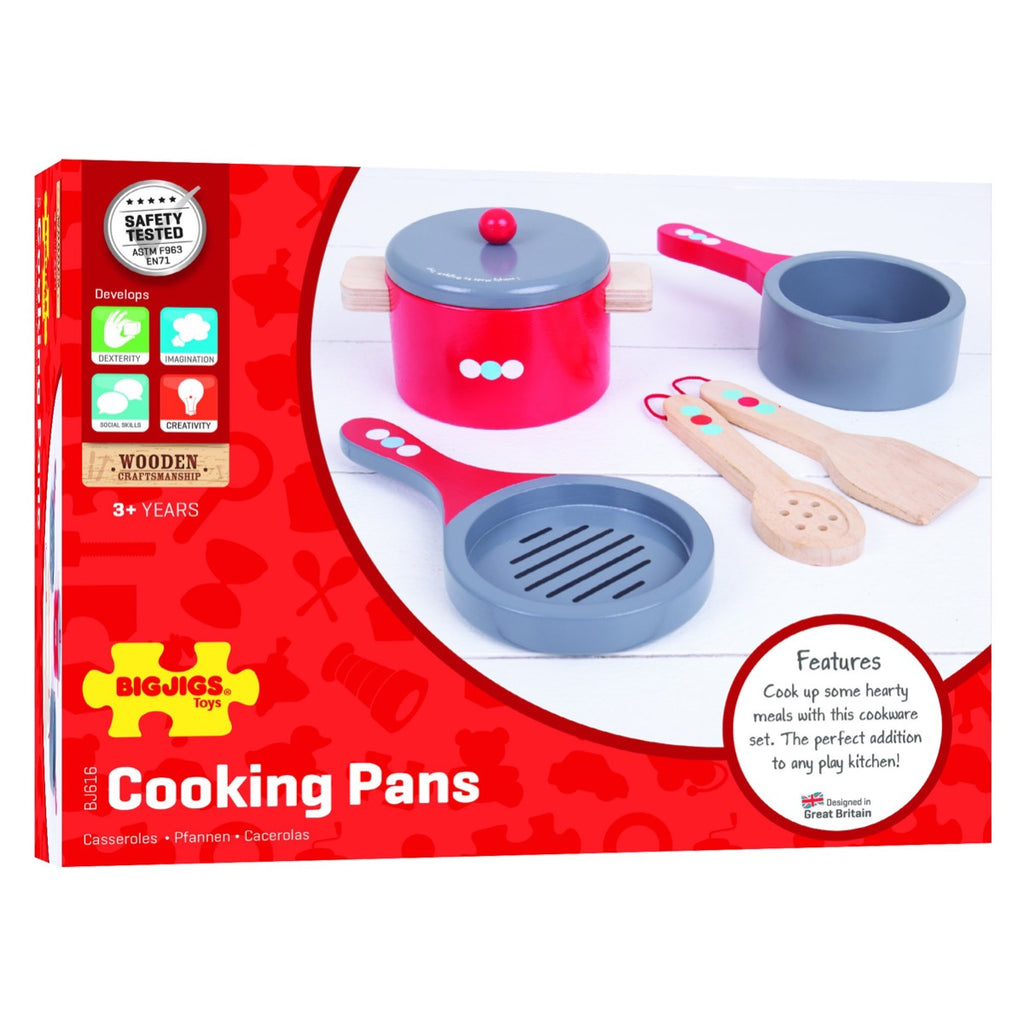 Bigjigs Wooden Cooking Pans | Boxed View | Chocoloons