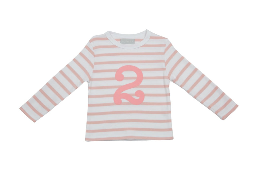 Bob and Blossom Pink & White Breton Striped Numbered 2 t-shirt