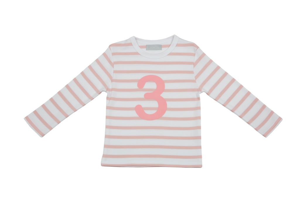 Bob and Blossom Pink & White Breton Striped Numbered 3 t-shirt