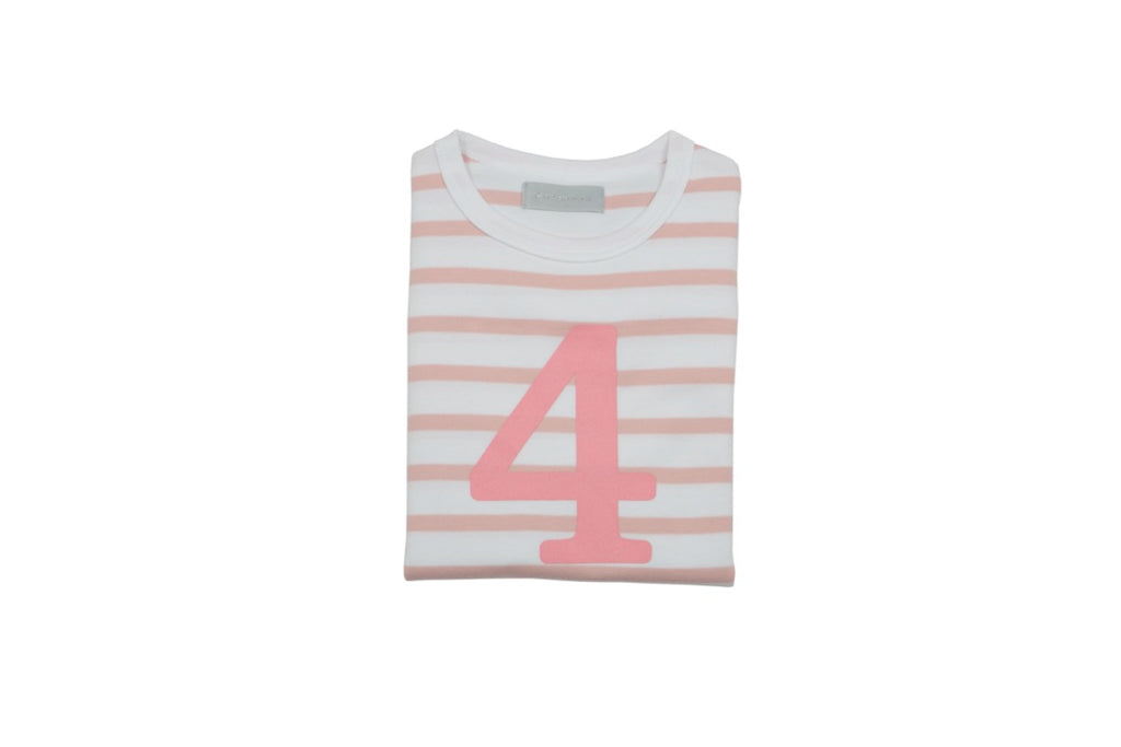 Bob and Blossom Pink & White Breton Striped Numbered 4 t-shirt