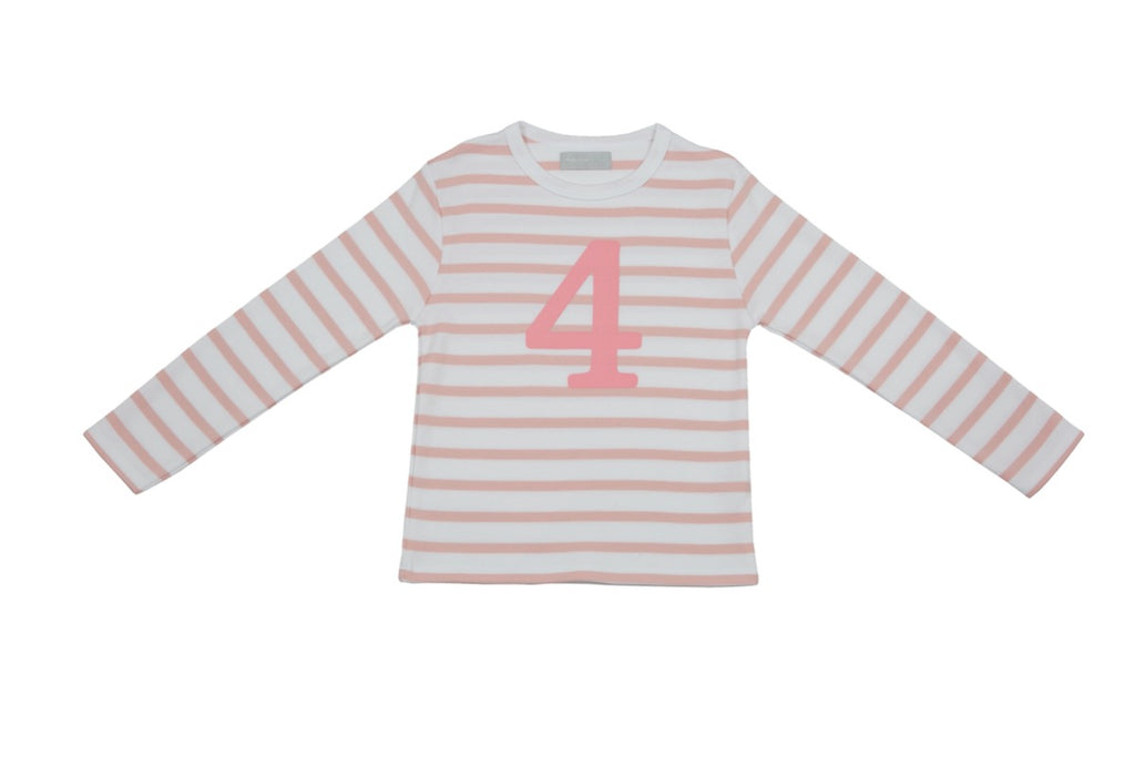 Bob and Blossom Pink & White Breton Striped Numbered 4 t-shirt