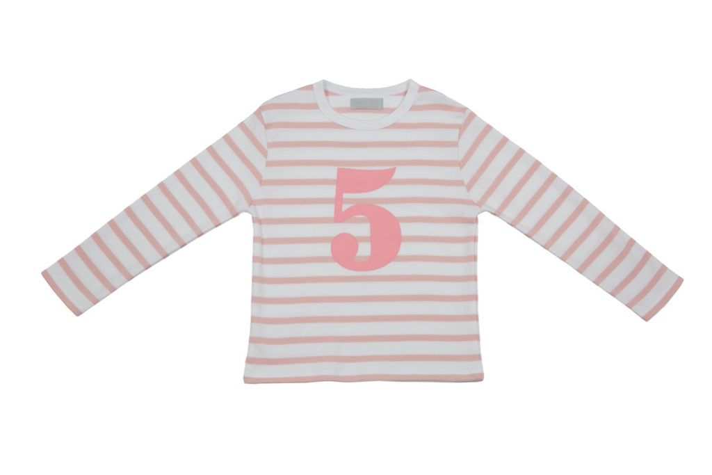 Bob and Blossom Pink & White Breton Striped Numbered 5 t-shirt