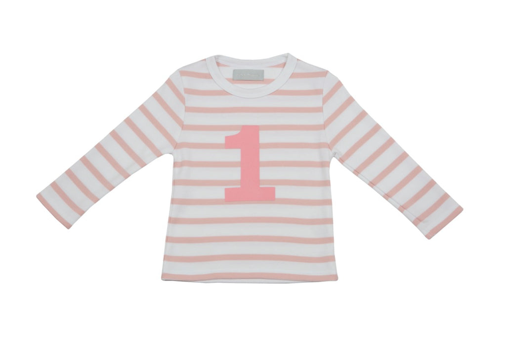 Bob and Blossom Pink & White Breton Striped Numbered 1 t-shirt