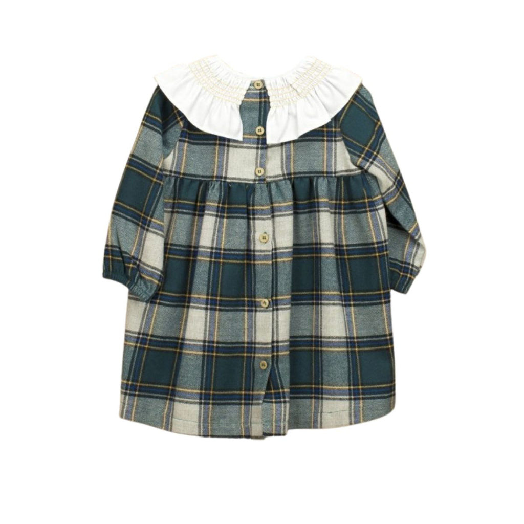 Babidu | Spanish Childrenswear | Emerald (Green) Frill Collar Dress | Back View | ChocoLoons