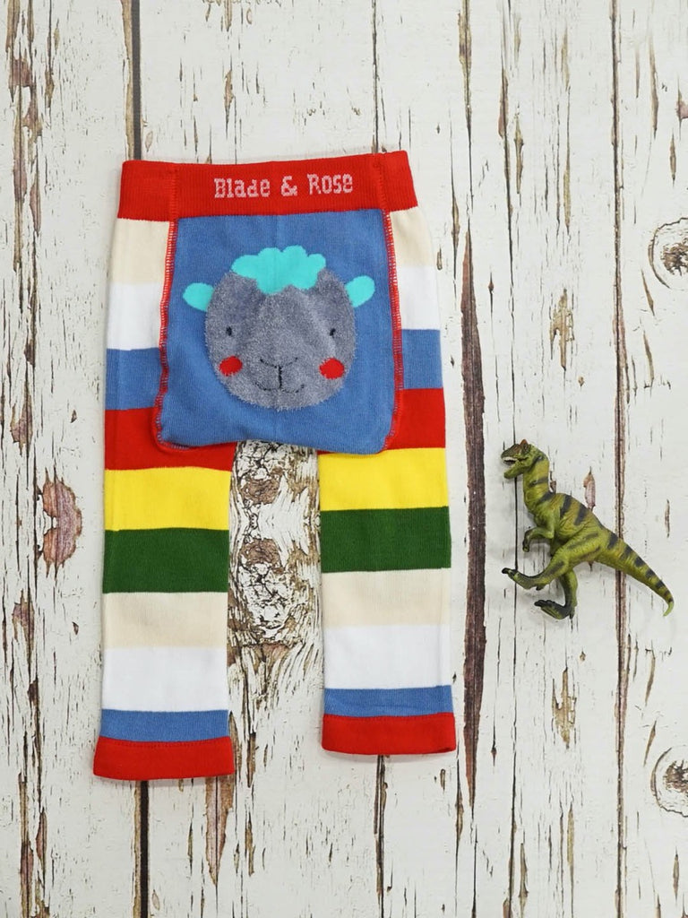 Blade & Rose | Rainbow striped leggings | Blue patch on the bum with a sheep face | Chocoloons