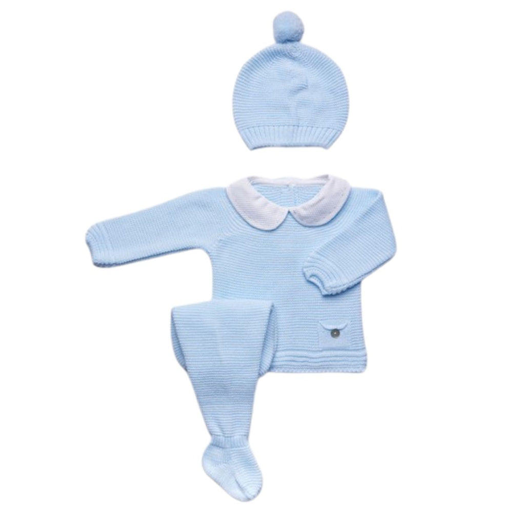 Juliana Baby Clothes | 3 Piece Set | Blue Knitted Top, Leggings & Matching Hat | Chocoloons