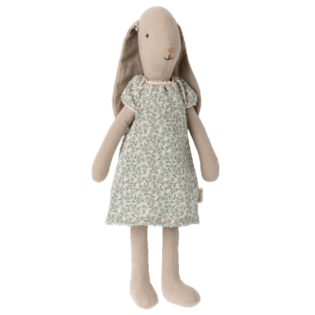 Maileg | Cream coloured bunny soft toy in a blue floral print nightgown | Chocoloons 