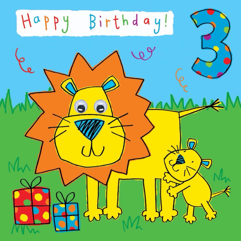 Twizler | Happy Birthday Lion Card | Age 3 | Chocoloons