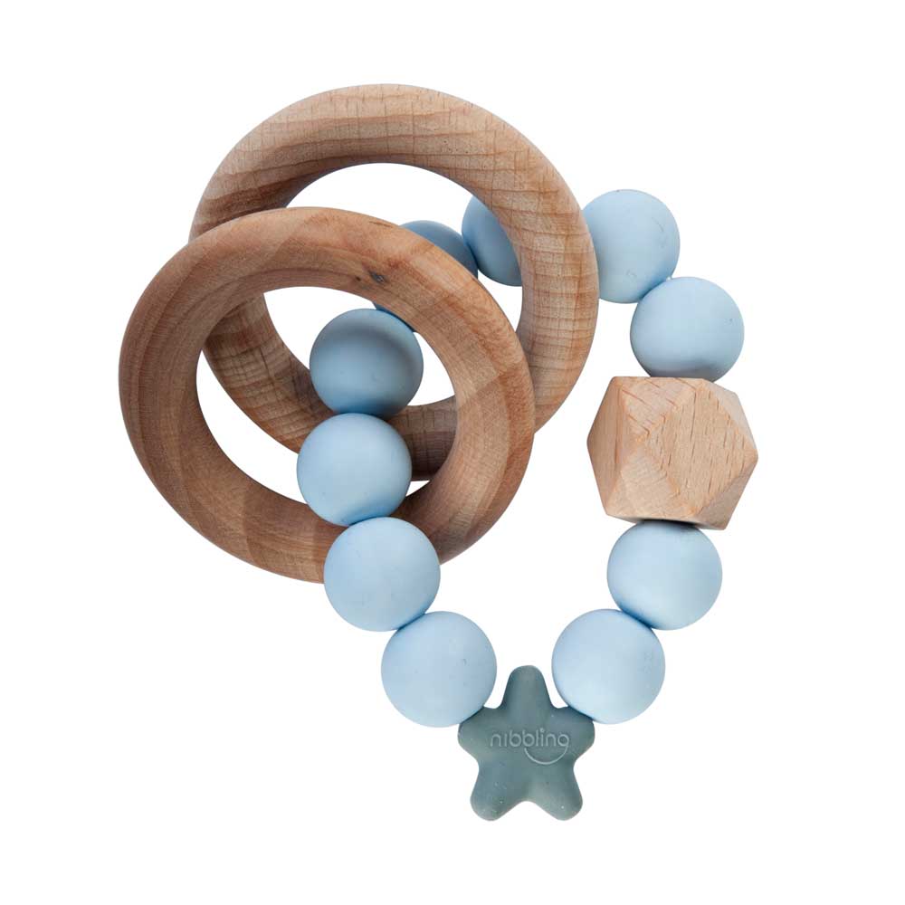 Stellar Natural Wood Teething Bracelet | Blue | Chocoloons