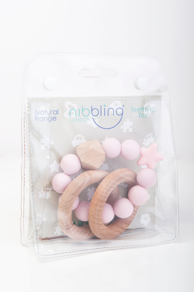 Stellar Natural Wood Teething Bracelet | Pink In Packaging  | Chocoloons