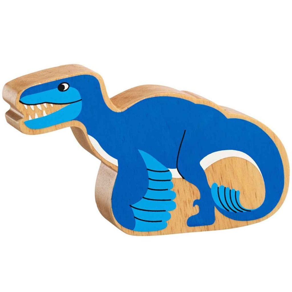 Lanka Kade | Wooden Natural Dinosaur | Blue Utahraptor | Front View | ChocoLoons