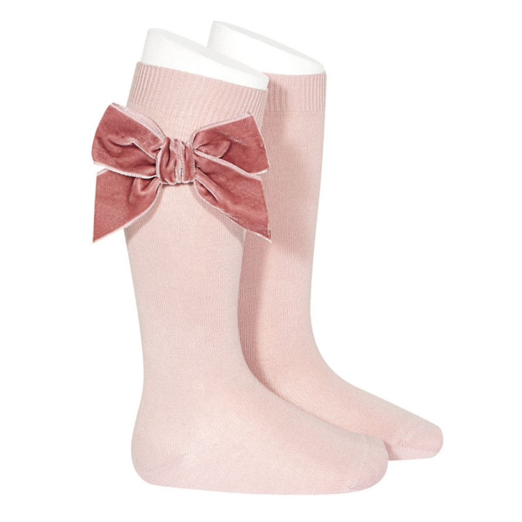 Cóndor | Cotton Knee Socks with Side Velvet Bow | Pale Pink | Chocoloons