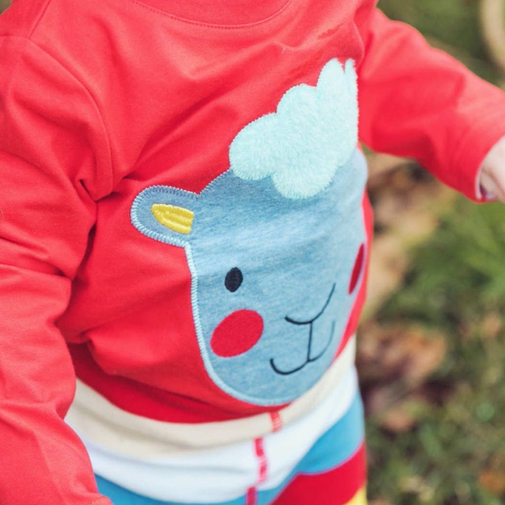 Blade & Rose | Baby in a red Long sleeved top | Sheep face on the front | Chocoloons